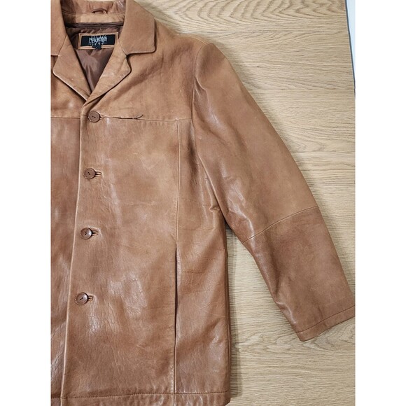 Vintage Wilsons Pelle Studio Classics Leather Jacket Womens L Coat Tan Buttons - Picture 3 of 15